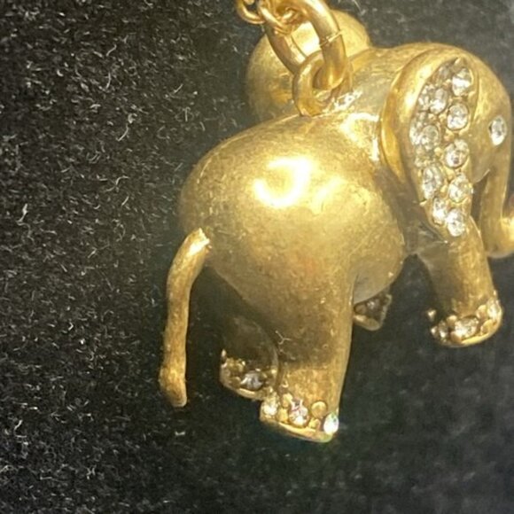 Signed J.Crew Necklace Gold-Tone Rhinestone Elephant Trunk Up Pendant 28 +3" - Picture 4 of 13